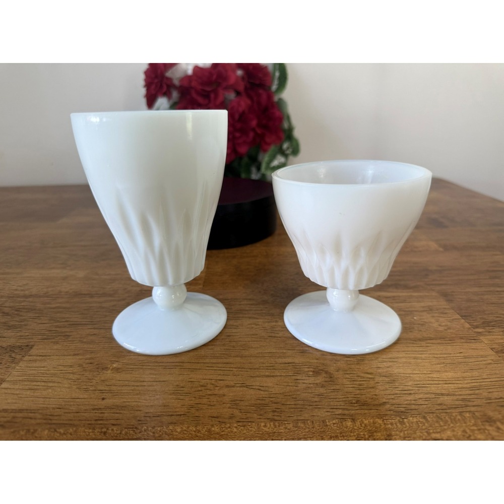 Vintage Milk Glass Goblets Paneled Swirl Pedestal Cups MCM White‎ Glass Wedding